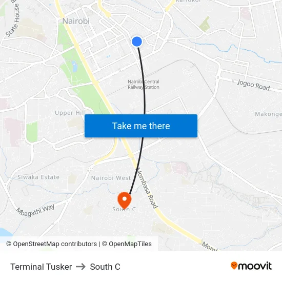 Terminal Tusker to South C map