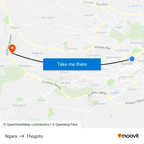 Ngara to Thogoto map