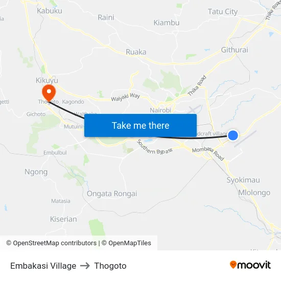 Embakasi Village to Thogoto map