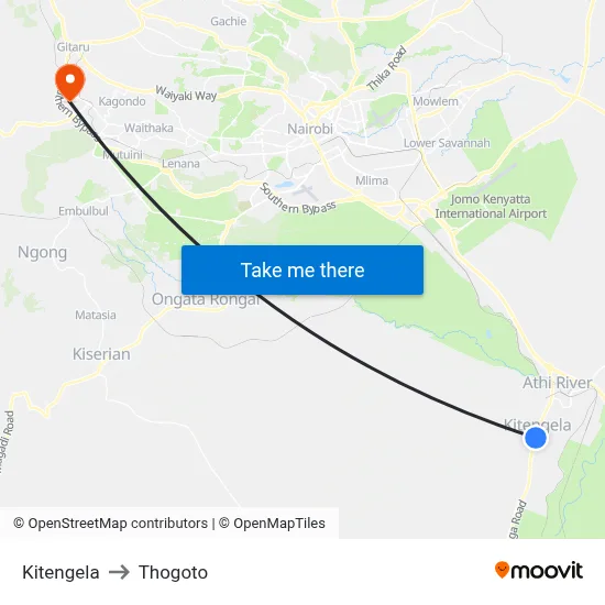 Kitengela to Thogoto map