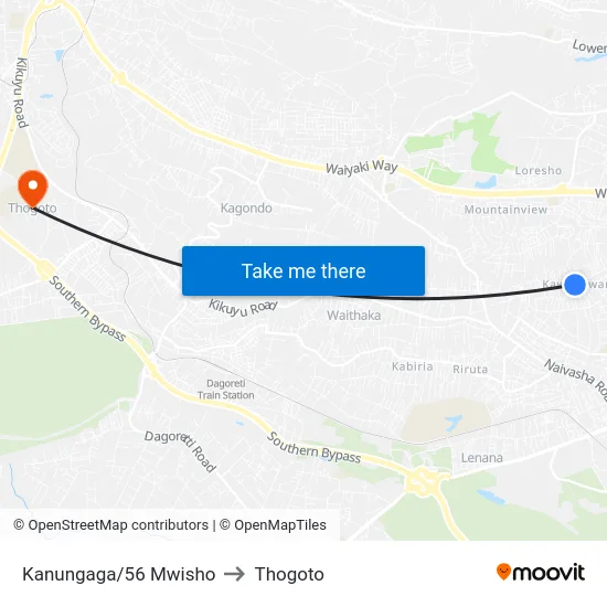 Kanungaga/56 Mwisho to Thogoto map