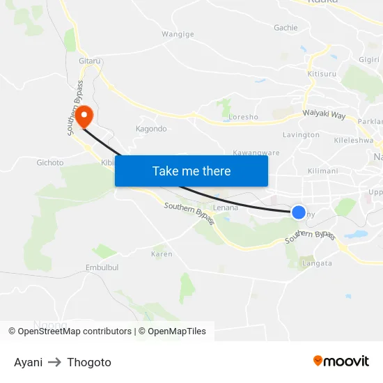Ayani to Thogoto map