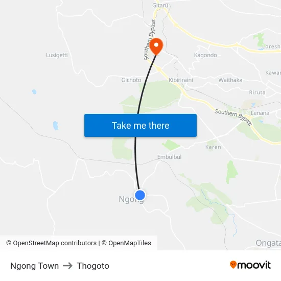 Ngong Town to Thogoto map
