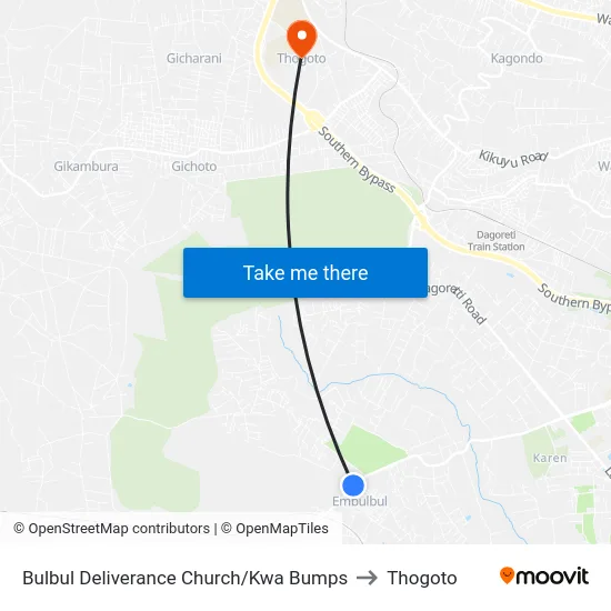 Bulbul Deliverance Church/Kwa Bumps to Thogoto map