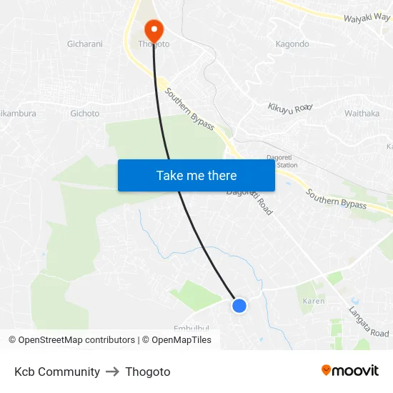 Kcb Community to Thogoto map