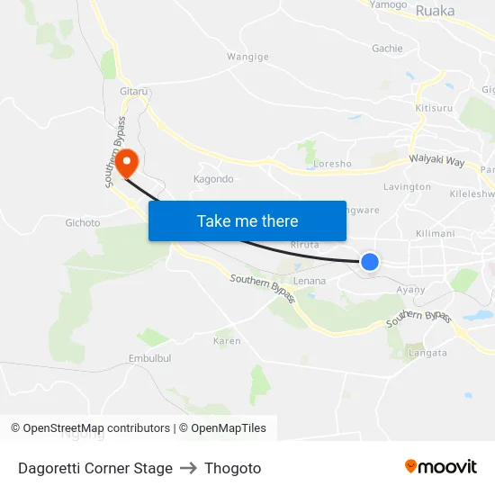 Dagoretti Corner Stage to Thogoto map