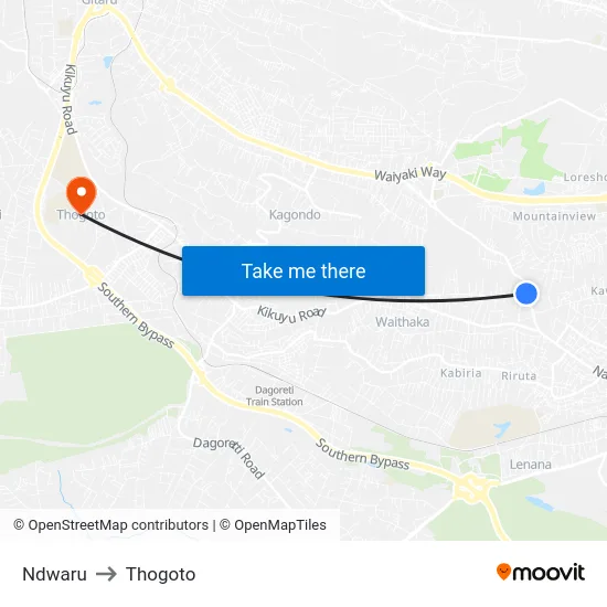 Ndwaru to Thogoto map