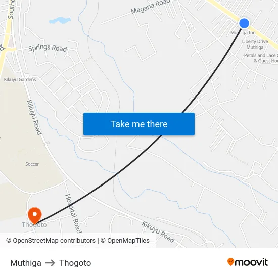Muthiga to Thogoto map