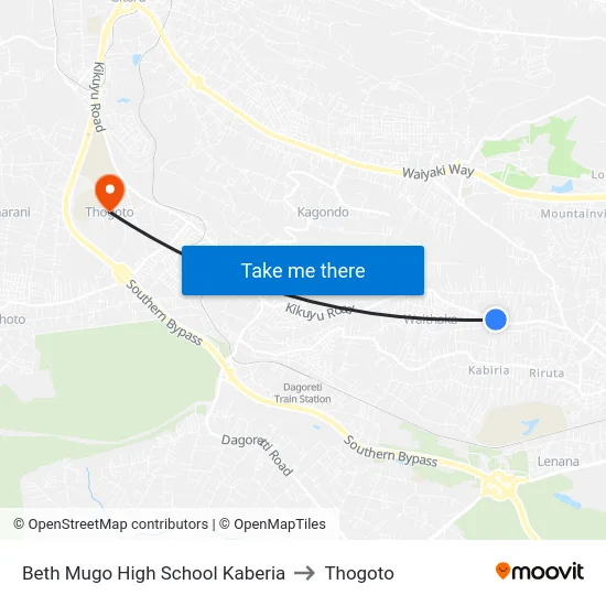 Beth Mugo High School Kaberia to Thogoto map