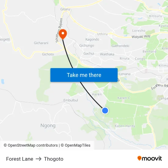 Forest Lane to Thogoto map