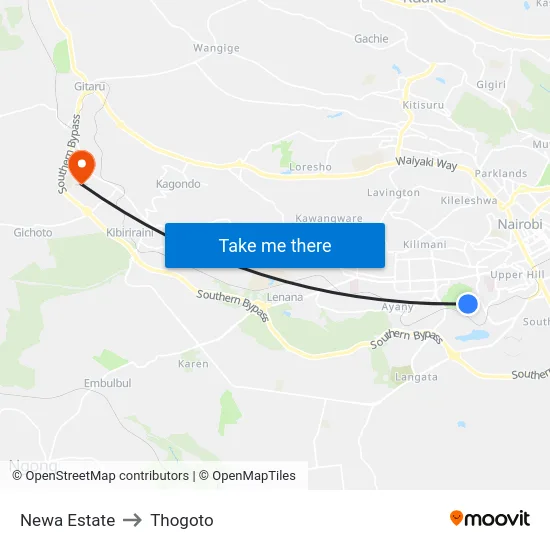 Newa Estate to Thogoto map
