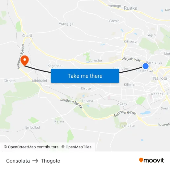 Consolata to Thogoto map