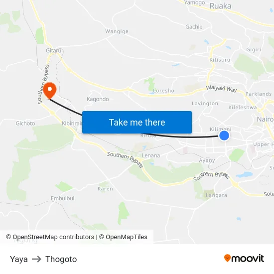 Yaya to Thogoto map