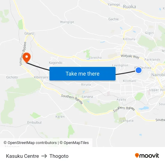 Kasuku Centre to Thogoto map