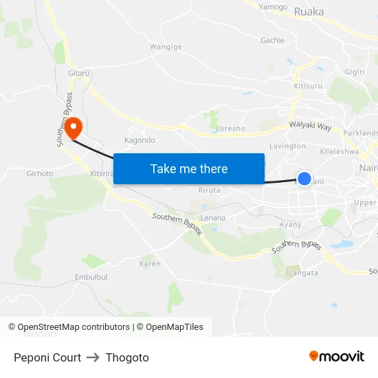 Peponi Court to Thogoto map