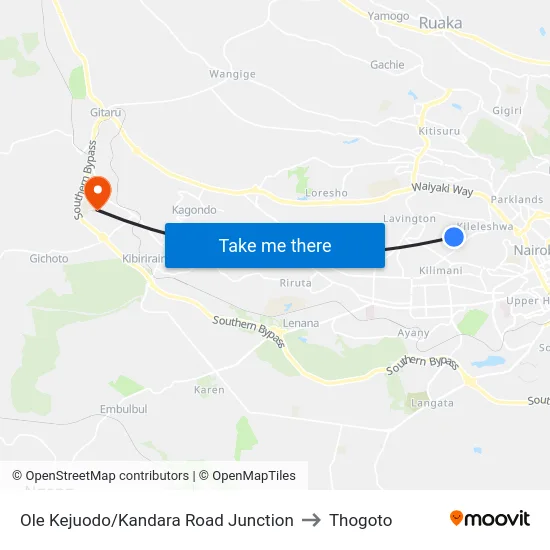 Ole Kejuodo/Kandara Road Junction to Thogoto map