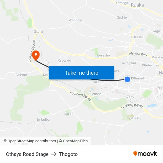 Othaya Road Stage to Thogoto map