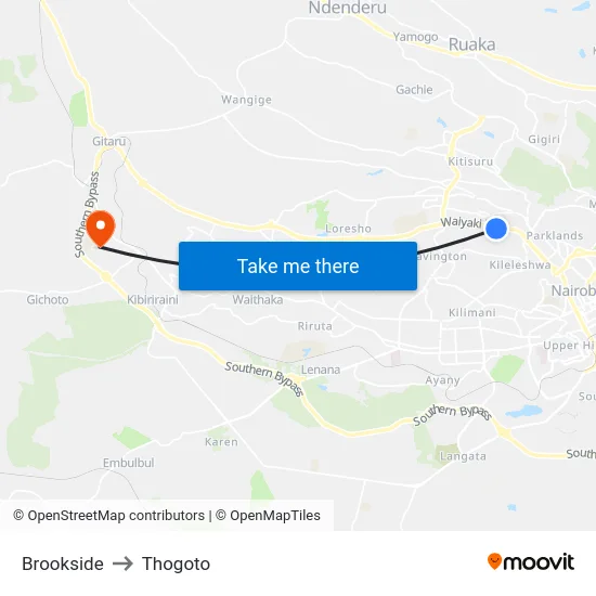 Brookside to Thogoto map