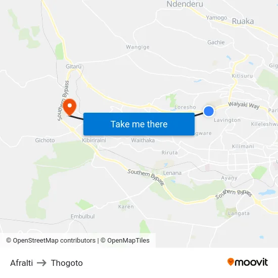 Afralti to Thogoto map