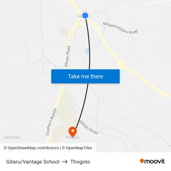 Gitaru/Vantage School to Thogoto map