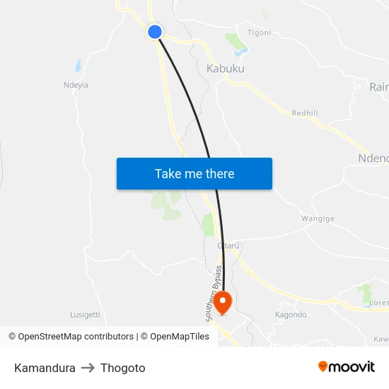 Kamandura to Thogoto map