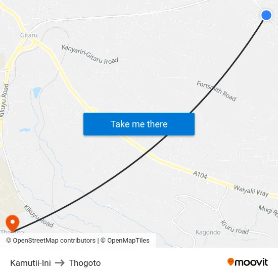 Kamutii-Ini to Thogoto map