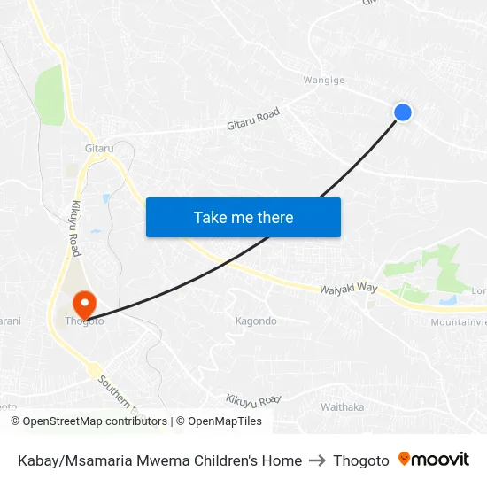 Kabay/Msamaria Mwema Children's Home to Thogoto map