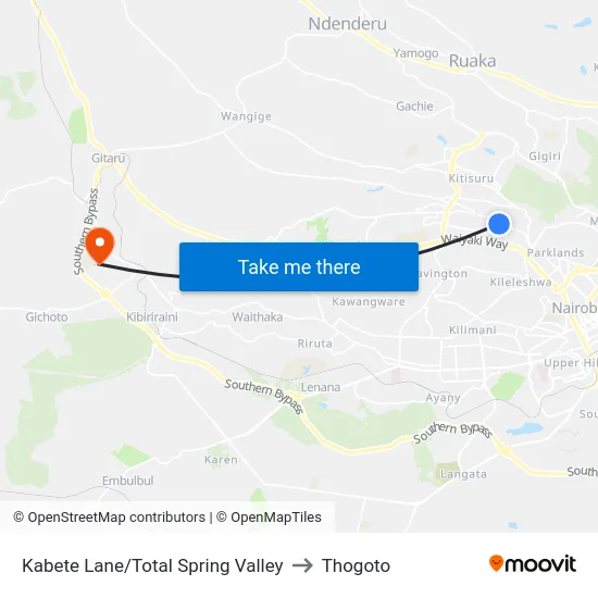 Kabete Lane/Total Spring Valley to Thogoto map