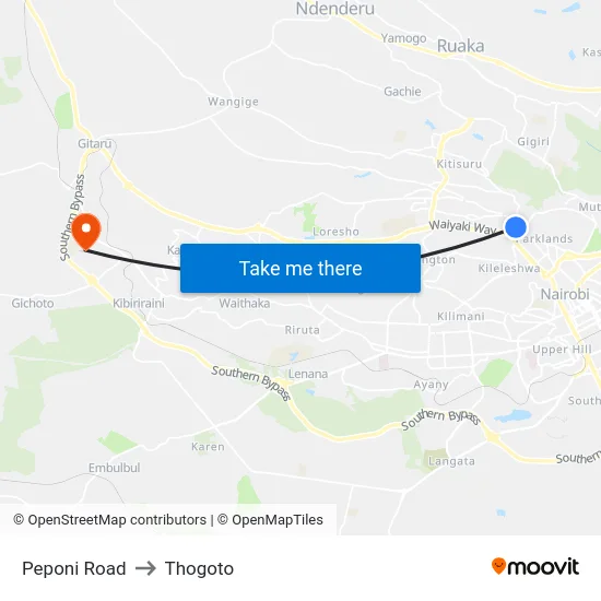Peponi Road to Thogoto map