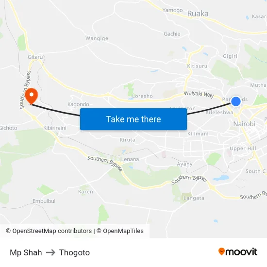 Mp Shah to Thogoto map