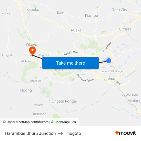 Harambee Uhuru Junction to Thogoto map