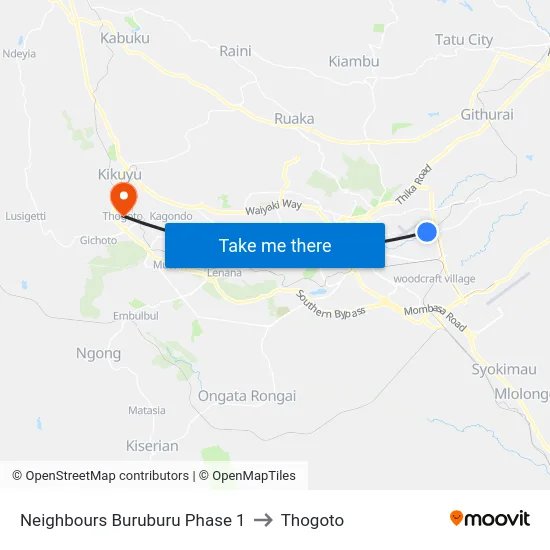 Neighbours Buruburu Phase 1 to Thogoto map