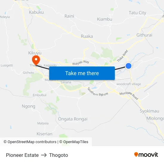 Pioneer Estate to Thogoto map