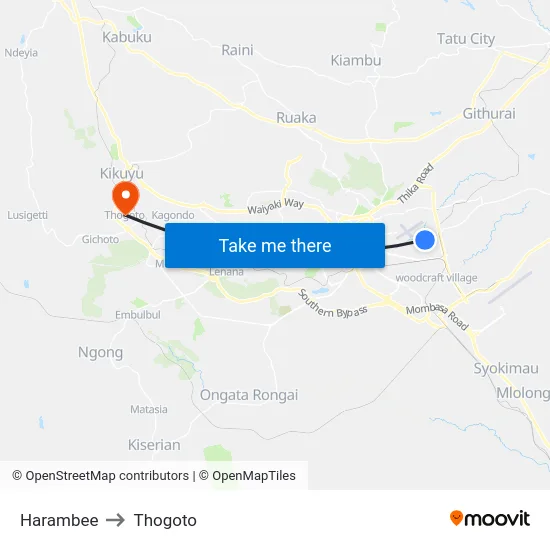 Harambee to Thogoto map