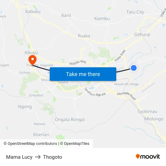 Mama Lucy to Thogoto map