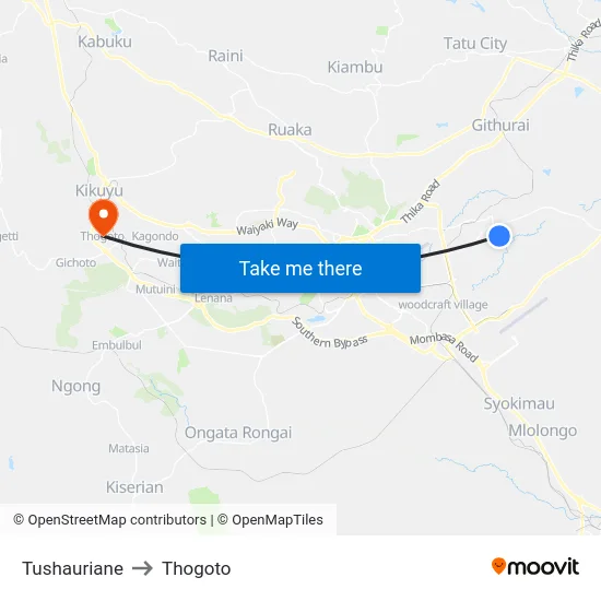 Tushauriane to Thogoto map