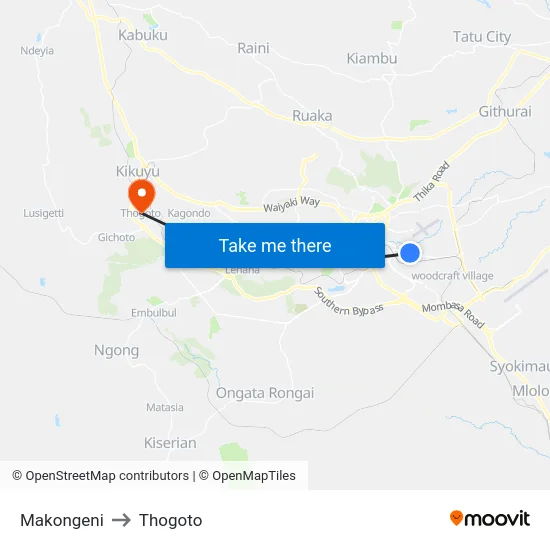 Makongeni to Thogoto map