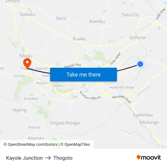 Kayole Junction to Thogoto map