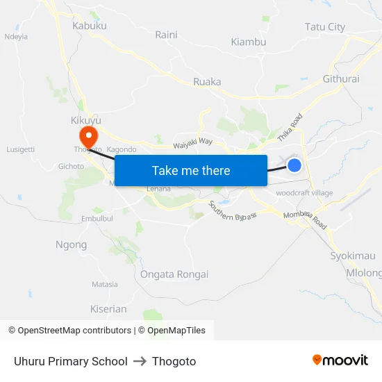 Uhuru Primary School to Thogoto map