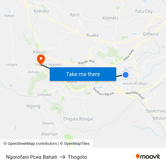 Ngorofani Pcea Bahati to Thogoto map