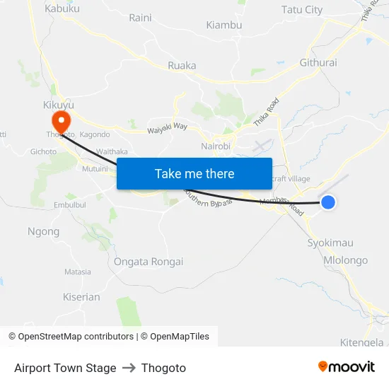 Airport  Town Stage to Thogoto map
