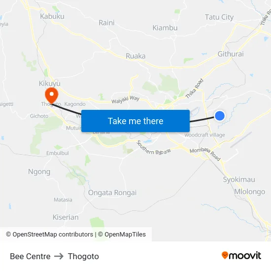 Bee Centre to Thogoto map