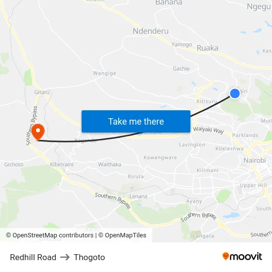 Redhill Road to Thogoto map