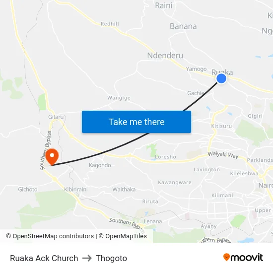 Ruaka Ack Church to Thogoto map