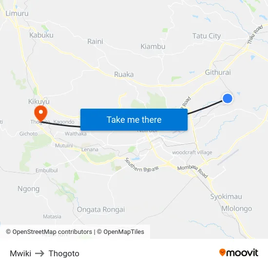 Mwiki to Thogoto map