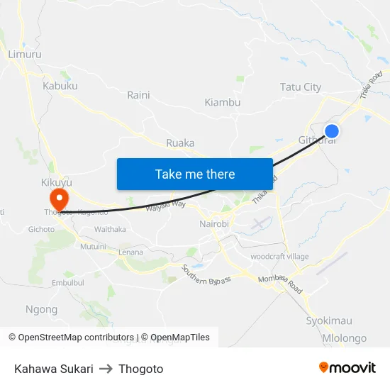 Kahawa Sukari to Thogoto map