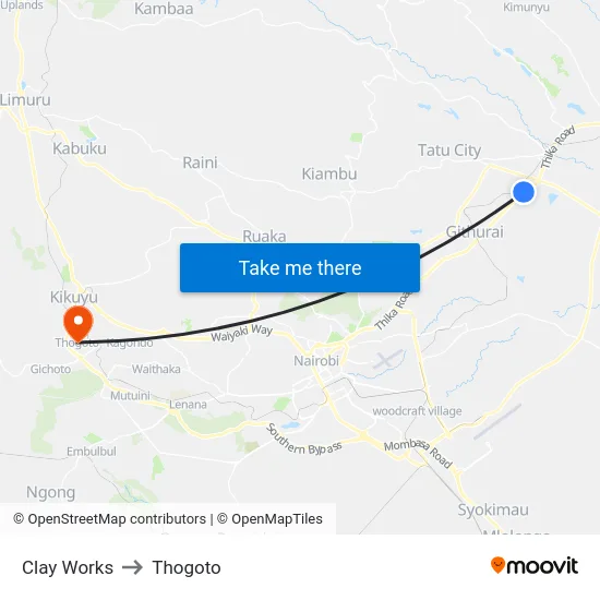 Clay Works to Thogoto map