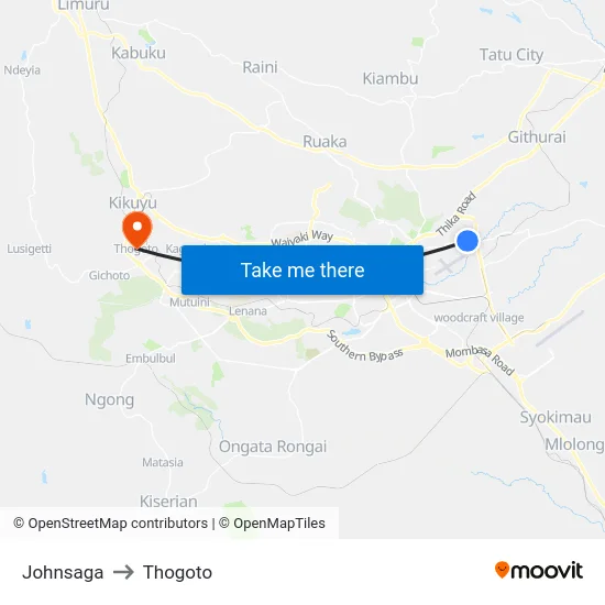 Johnsaga to Thogoto map