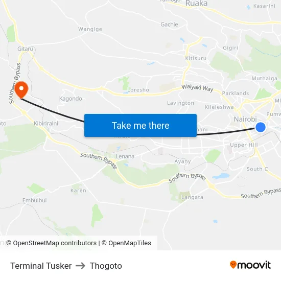 Terminal Tusker to Thogoto map