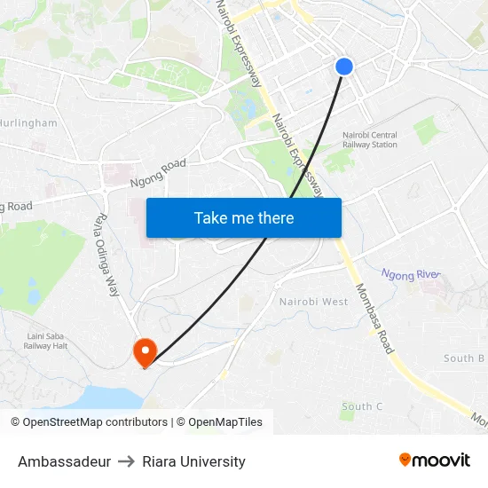 Ambassadeur to Riara University map